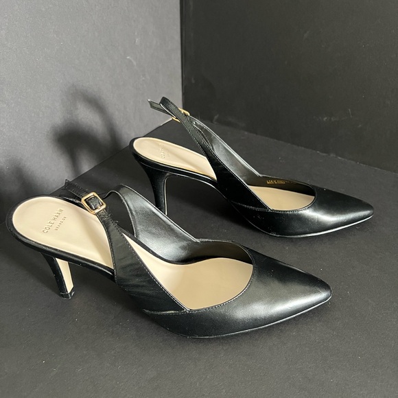 Cole Haan Black Leather Slingback Heels - Picture 4 of 9